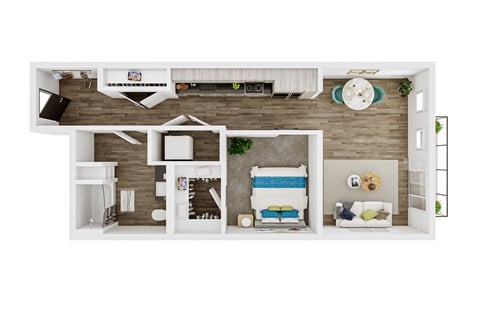 Floor plan for 1 bed, 1 bath, 763 sqft